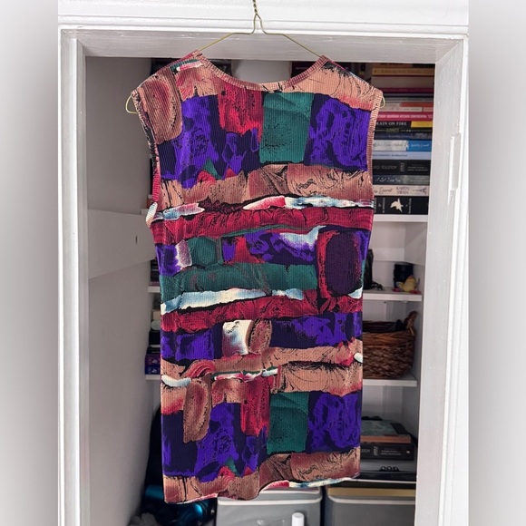 👚Exquisite Vintage Tall Girl Multi Coloured Pleated Sleeveless Top - Ladies L - Picture 5 of 16